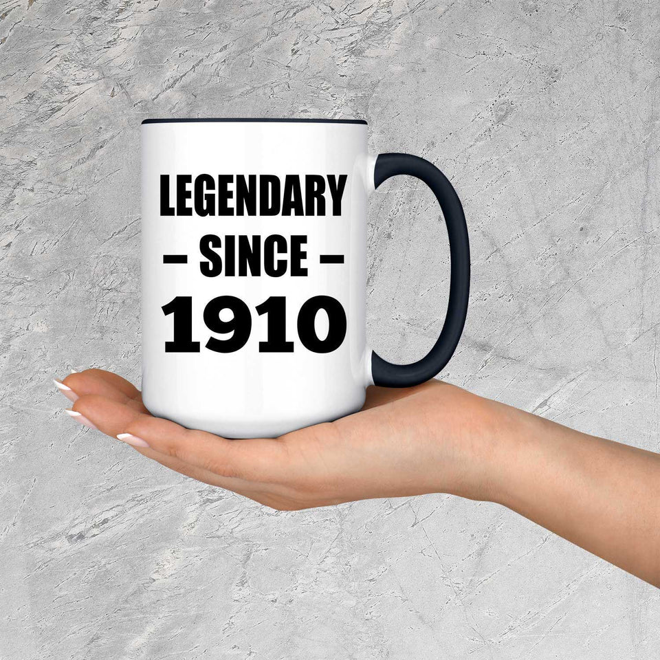 114th Birthday Legendary Since 1910 - 15oz Accent Mug Black