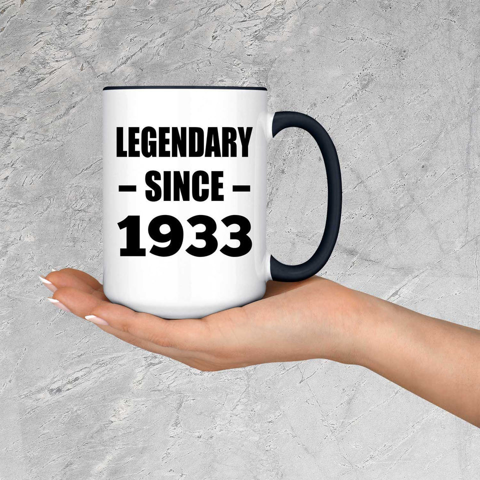 91st Birthday Legendary Since 1933 - 15oz Accent Mug Black