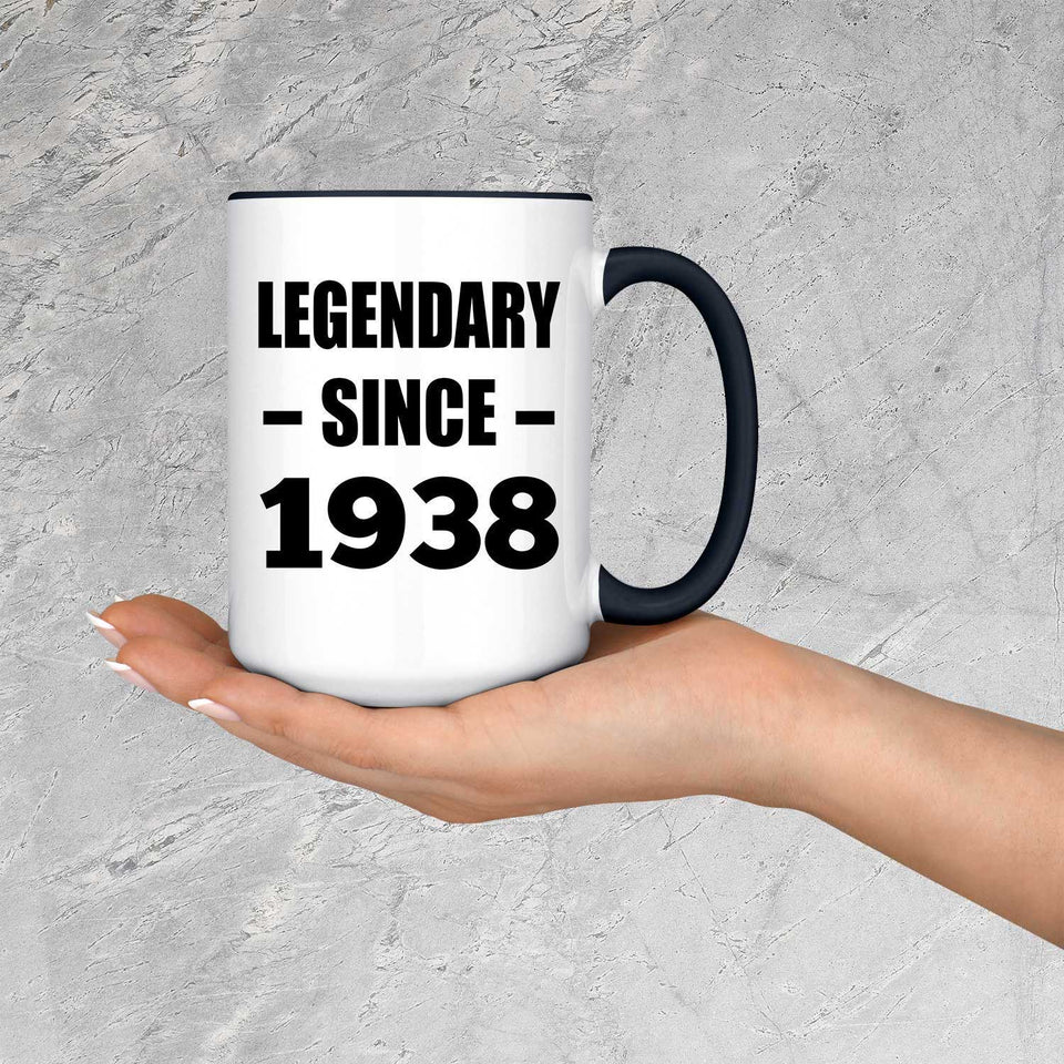 86th Birthday Legendary Since 1938 - 15oz Accent Mug Black