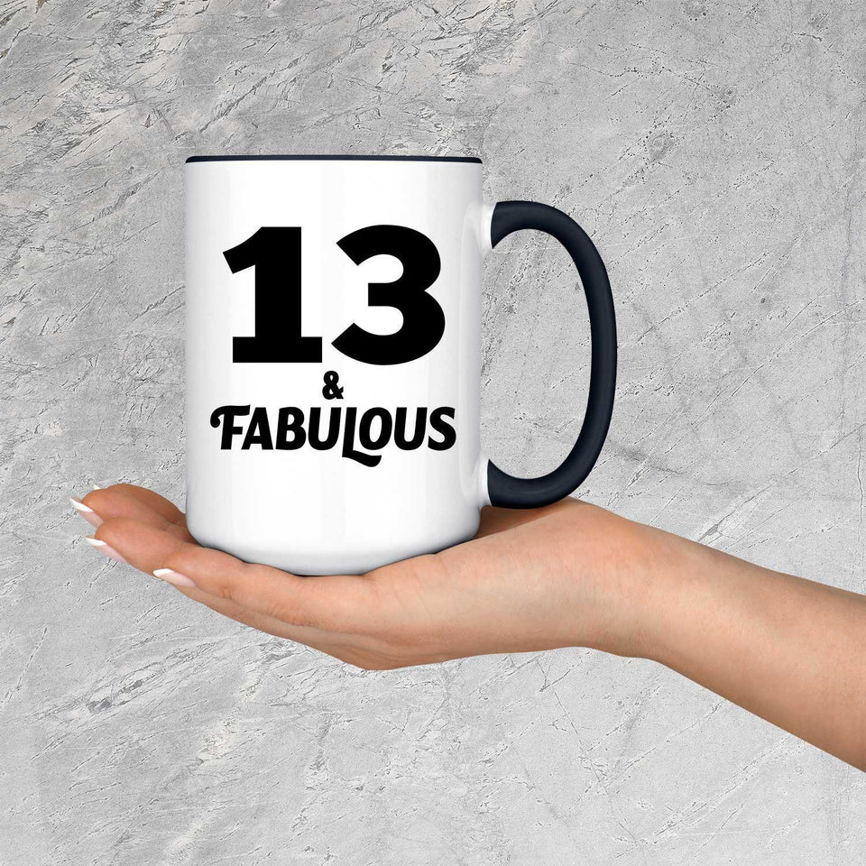 13th Birthday 13 & Fabulous - 15oz Accent Mug Black