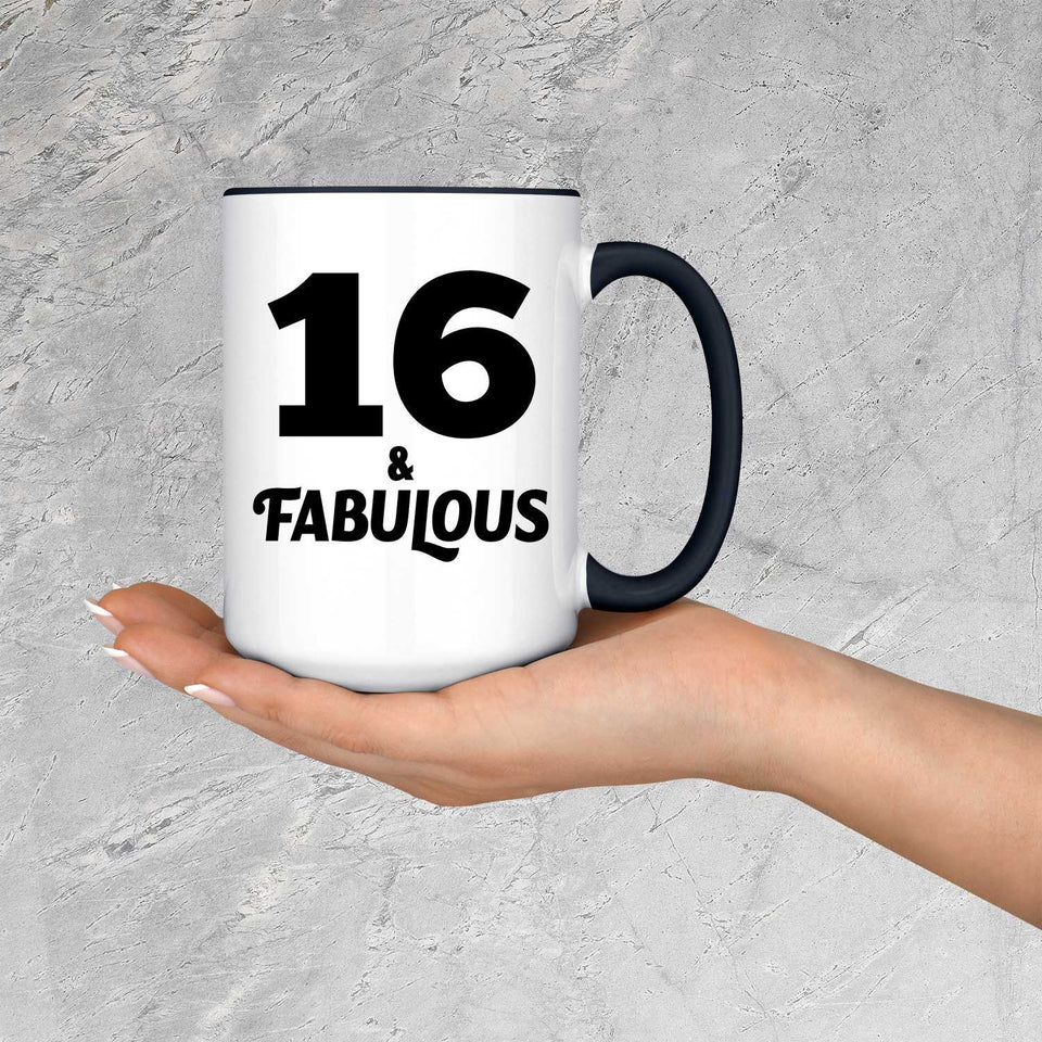 16th Birthday 16 & Fabulous - 15oz Accent Mug Black