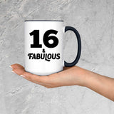 16th Birthday 16 & Fabulous - 15oz Accent Mug Black