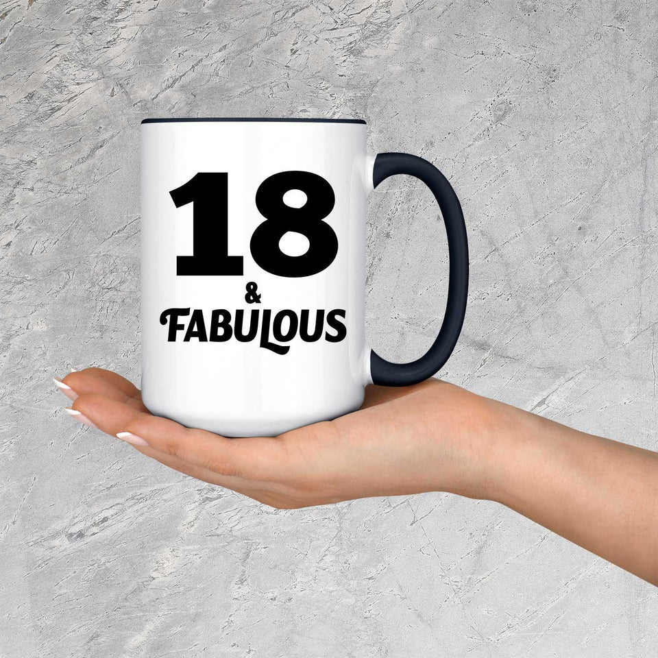 18th Birthday 18 & Fabulous - 15oz Accent Mug Black
