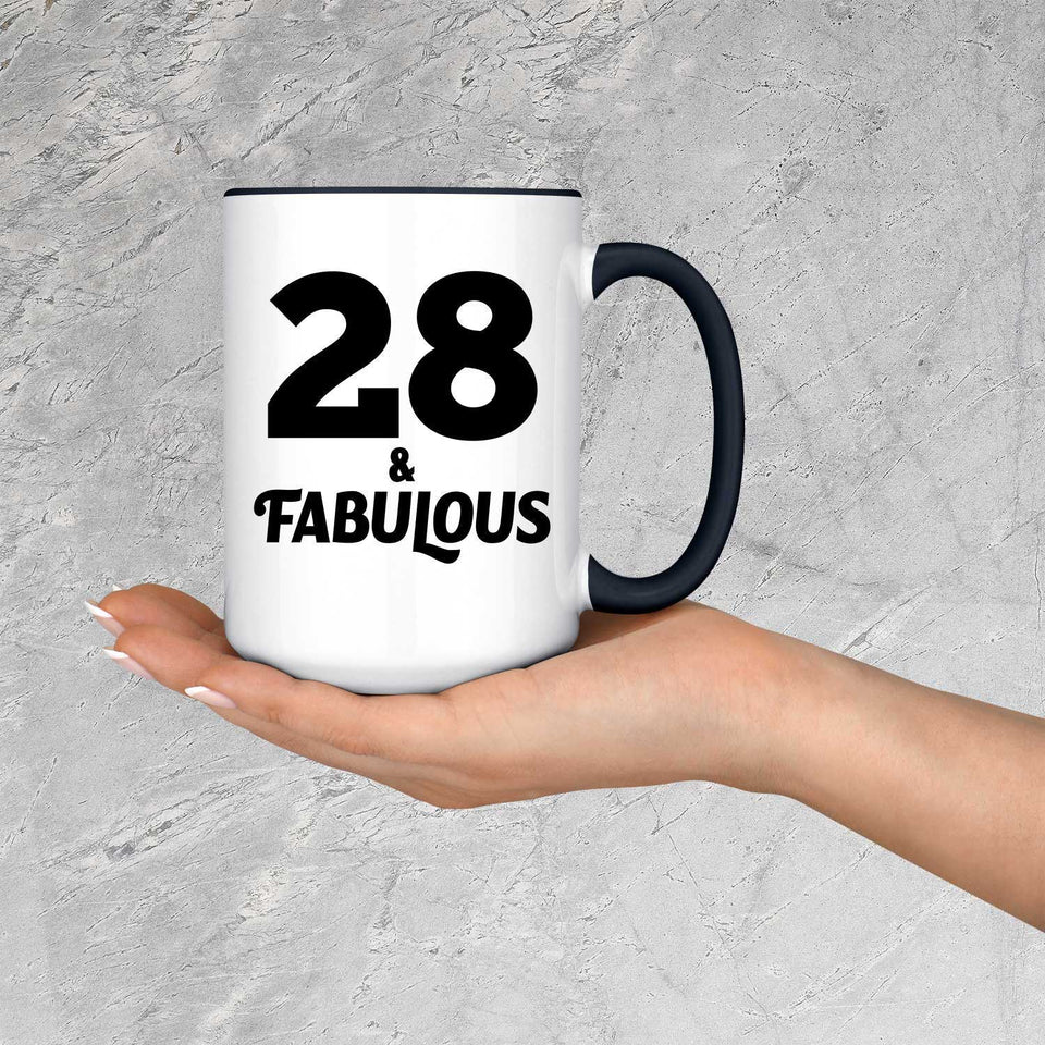 28th Birthday 28 & Fabulous - 15oz Accent Mug Black