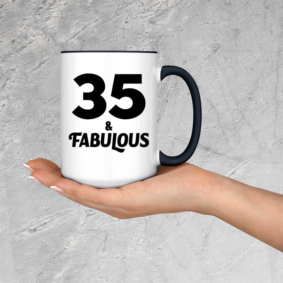 35th Birthday 35 & Fabulous - 15oz Accent Mug Black