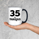 35th Birthday 35 & Fabulous - 15oz Accent Mug Black