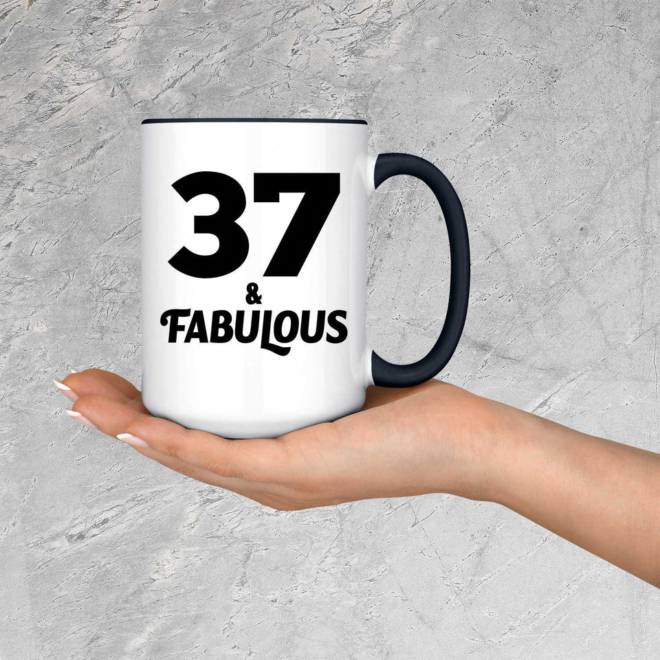 37th Birthday 37 & Fabulous - 15oz Accent Mug Black