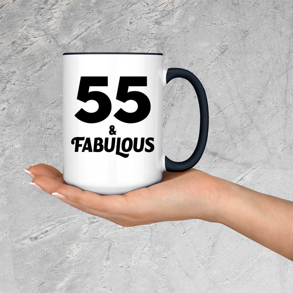 55th Birthday 55 & Fabulous - 15oz Accent Mug Black
