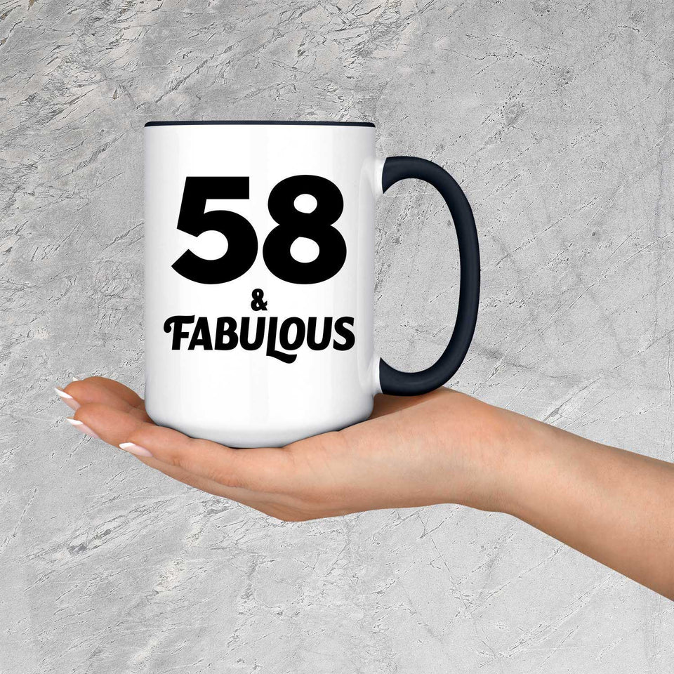 58th Birthday 58 & Fabulous - 15oz Accent Mug Black
