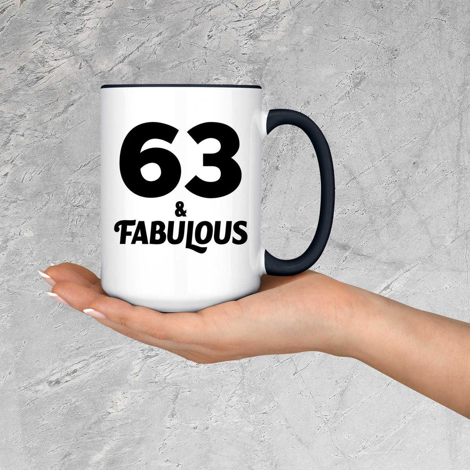 63rd Birthday 63 & Fabulous - 15oz Accent Mug Black