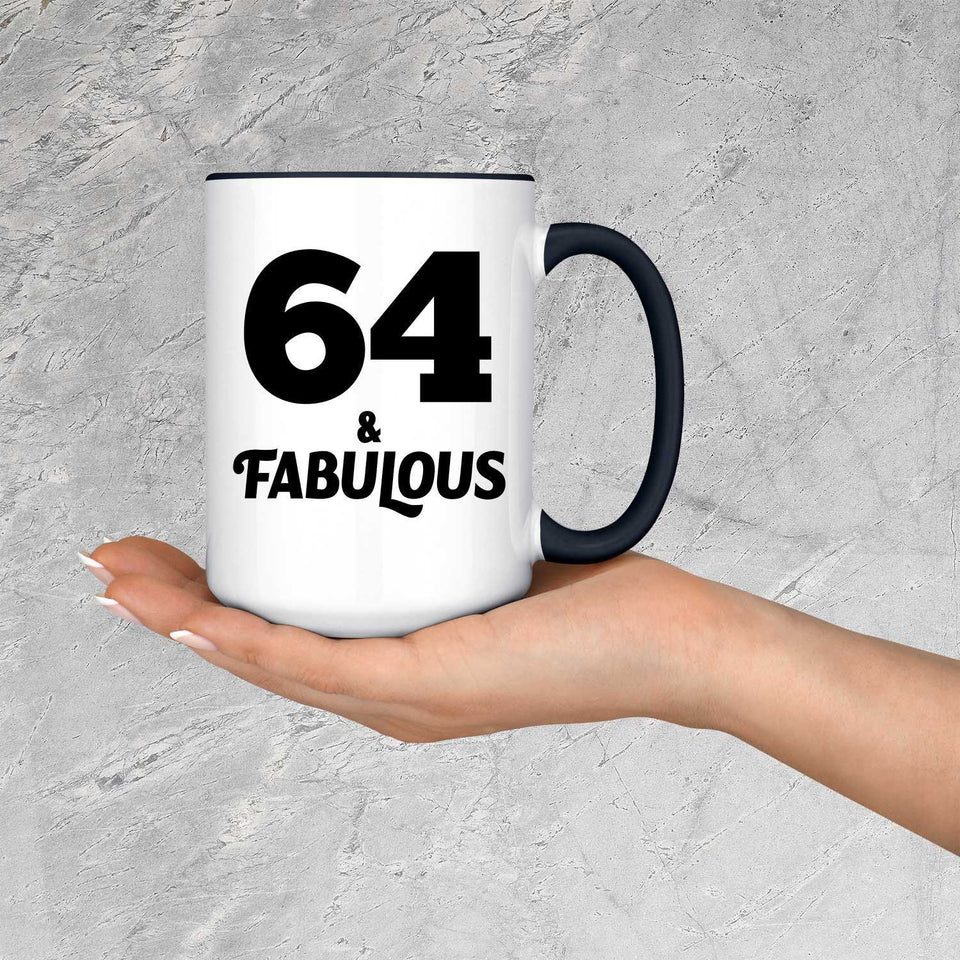 64th Birthday 64 & Fabulous - 15oz Accent Mug Black
