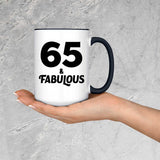 65th Birthday 65 & Fabulous - 15oz Accent Mug Black