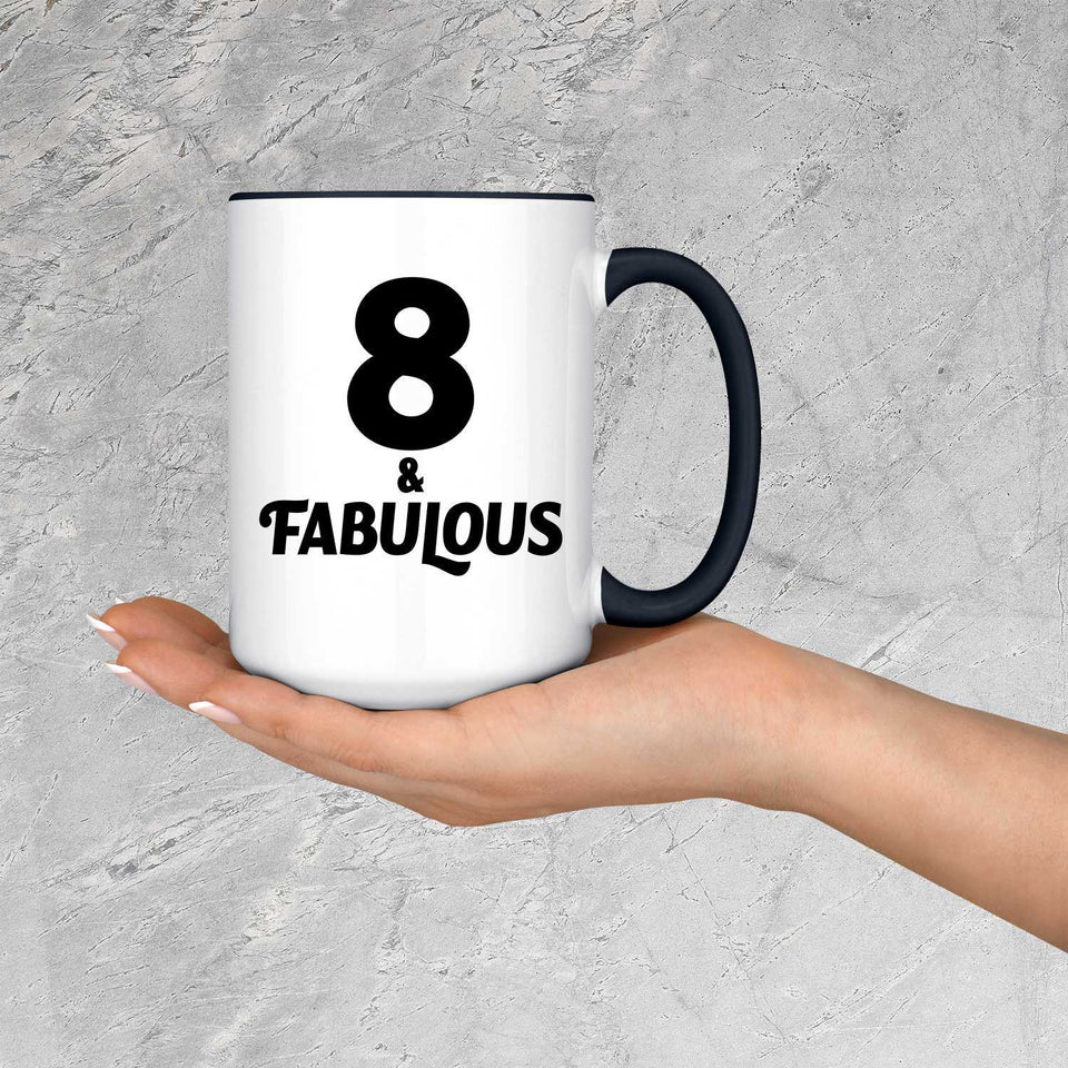 8th Birthday 8 & Fabulous - 15oz Accent Mug Black