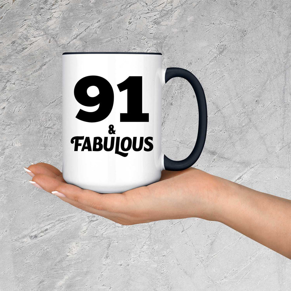 91st Birthday 91 & Fabulous - 15oz Accent Mug Black