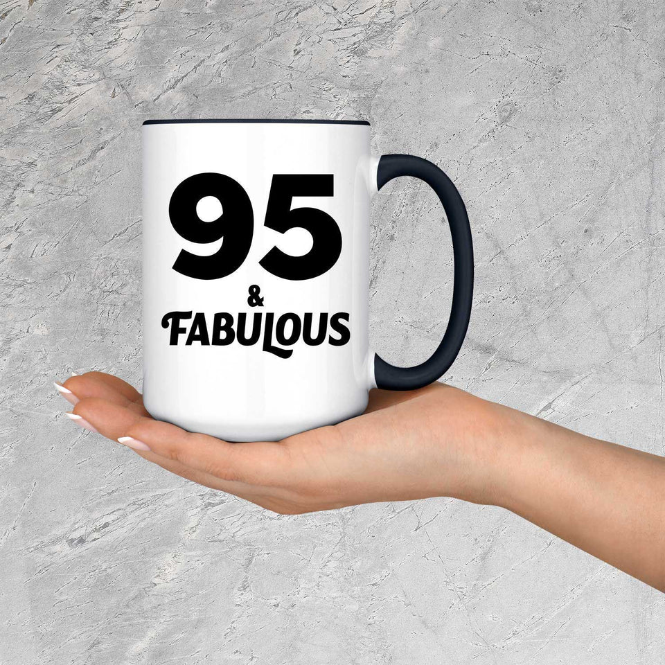 95th Birthday 95 & Fabulous - 15oz Accent Mug Black