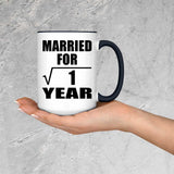 1st Anniversary Married For Square Root of 1 Year - 15oz Accent Mug Black