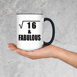 4th Birthday Square Root of 16 & Fabulous - 15oz Accent Mug Black