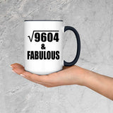 98th Birthday Square Root of 9604 & Fabulous - 15oz Accent Mug Black