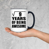 3rd Birthday Square Root of 9 Years of Being Awesome - 15oz Accent Mug Black