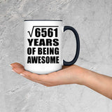 81st Birthday Square Root of 6561 Years of Being Awesome - 15oz Accent Mug Black
