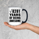 91st Birthday Square Root of 8281 Years of Being Awesome - 15oz Accent Mug Black