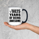 95th Birthday Square Root of 9025 Years of Being Awesome - 15oz Accent Mug Black