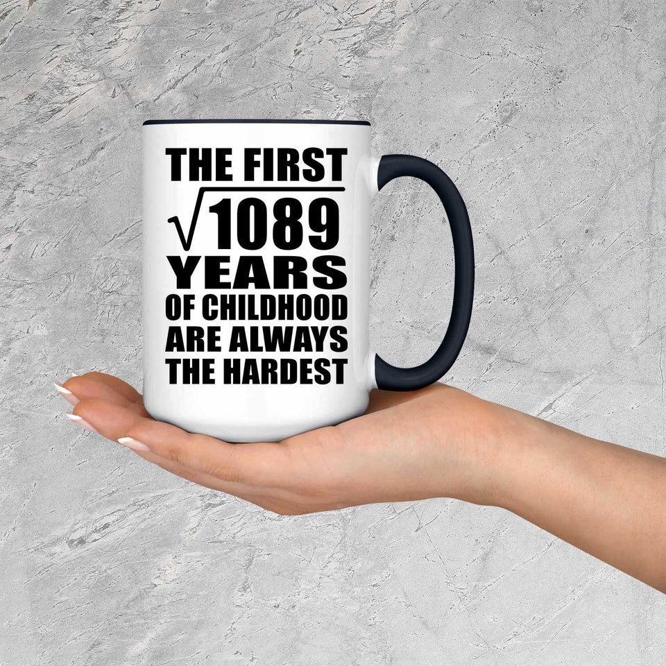 33rd Birthday Square Root of 1089 Years of Childhood - 15oz Accent Mug Black