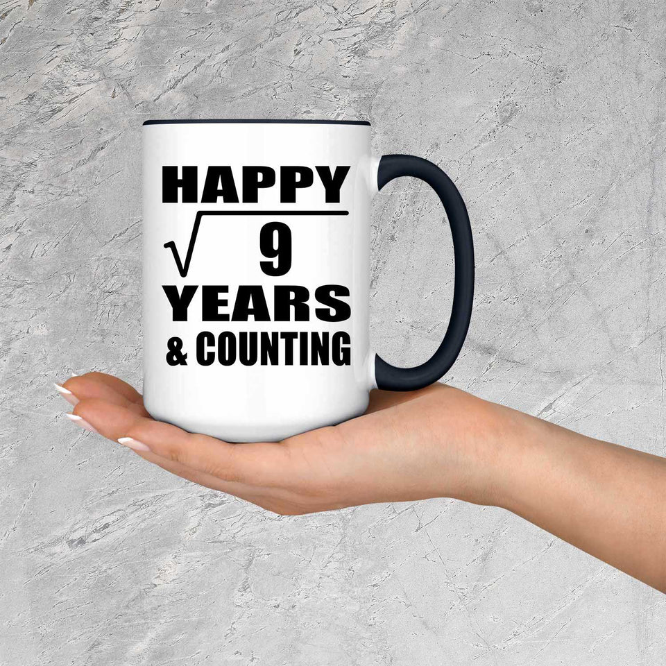 Happy 3rd Anniversary Square Root of 9 Years & Counting - 15oz Accent Mug Black