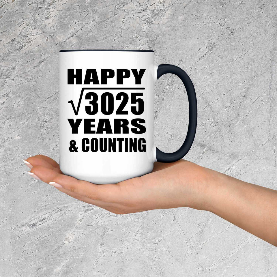 Happy 55th Anniversary Square Root of 3025 Years & Counting - 15oz Accent Mug Black