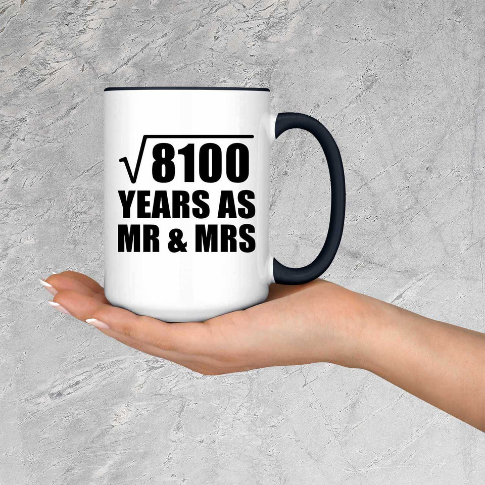 90th Anniversary Square Root of 8100 Years As Mr & Mrs - 15oz Accent Mug Black