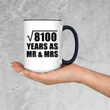 90th Anniversary Square Root of 8100 Years As Mr & Mrs - 15oz Accent Mug Black