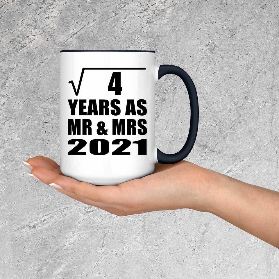 2nd Anniversary Square Root of 4 Years As Mr & Mrs 2021 - 15oz Accent Mug Black