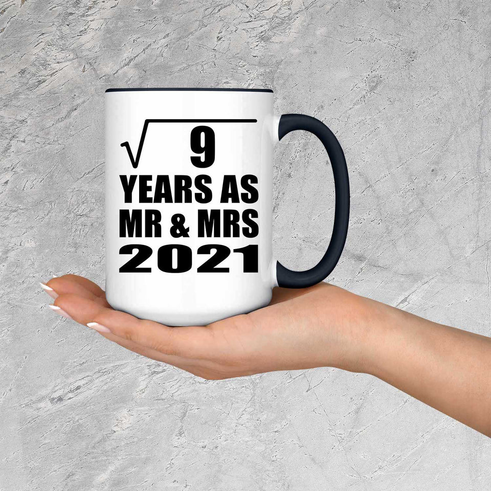 3rd Anniversary Square Root of 9 Years As Mr & Mrs 2021 - 15oz Accent Mug Black