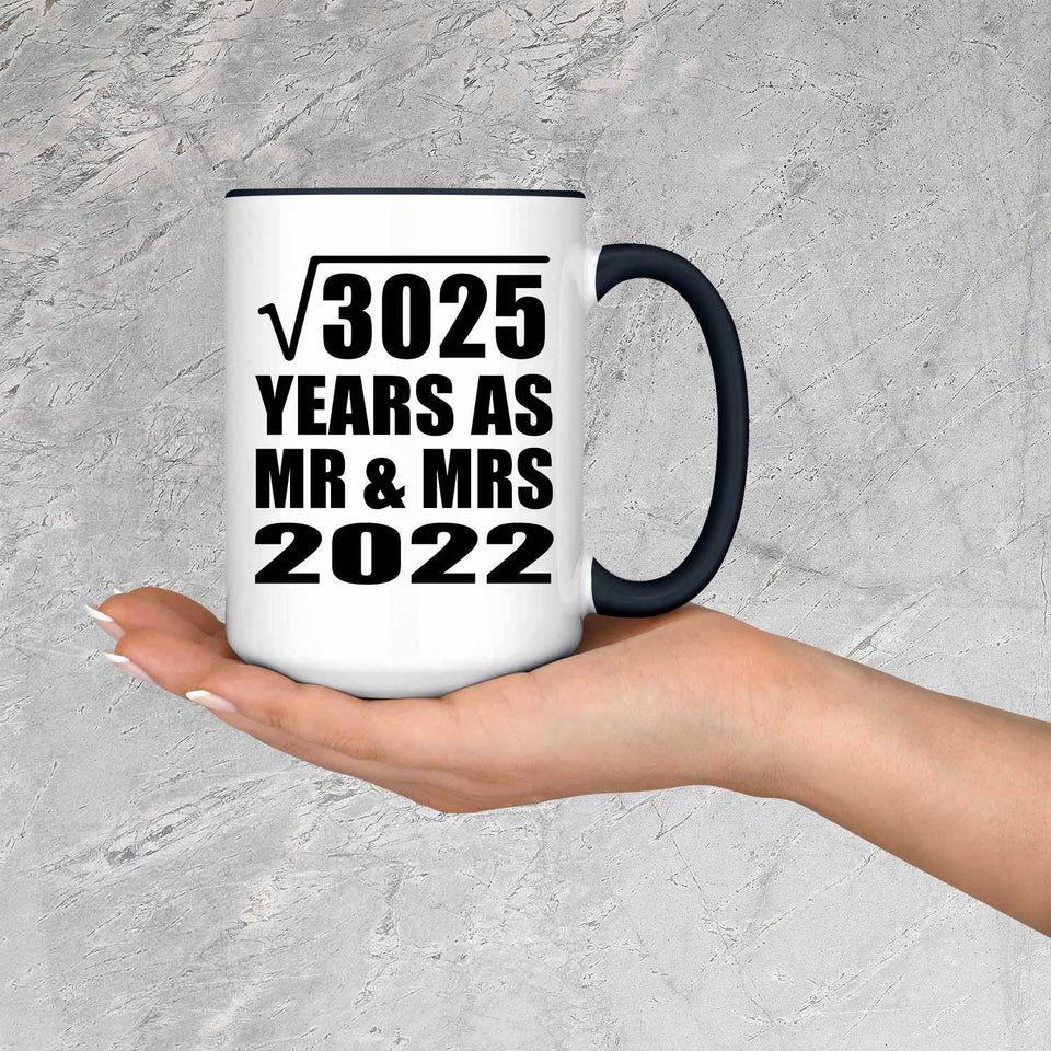 55th Anniversary Square Root of 3025 Years As Mr & Mrs 2022 - 15oz Accent Mug Black