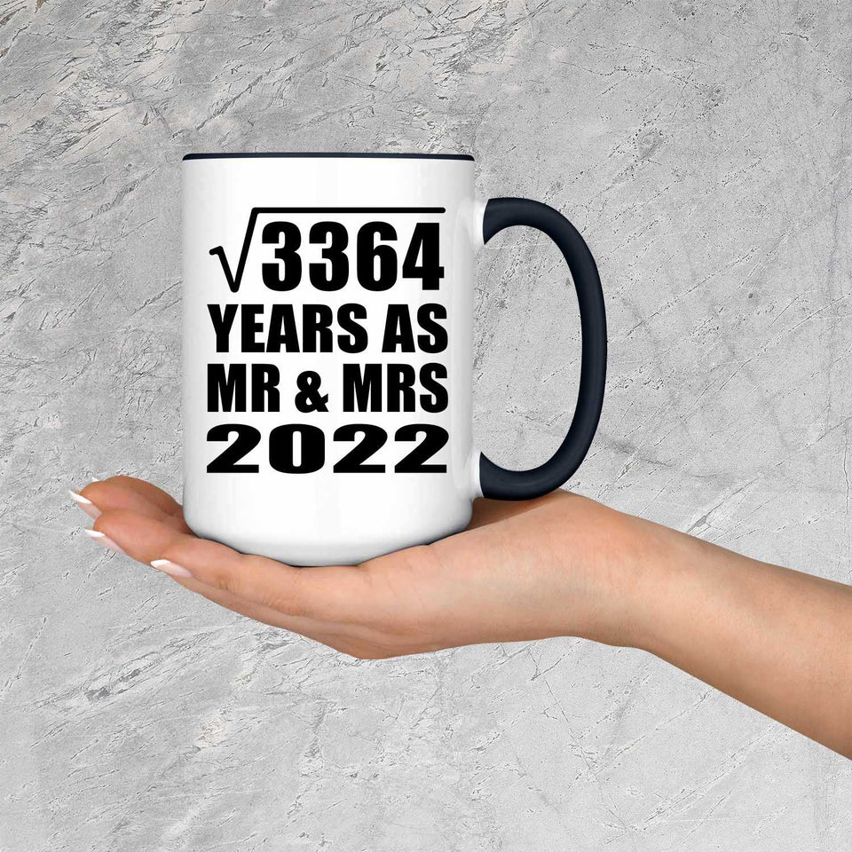 58th Anniversary Square Root of 3364 Years As Mr & Mrs 2022 - 15oz Accent Mug Black