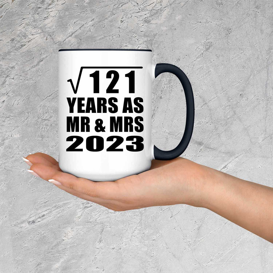 11th Anniversary Square Root of 121 Years As Mr & Mrs 2023 - 15oz Accent Mug Black
