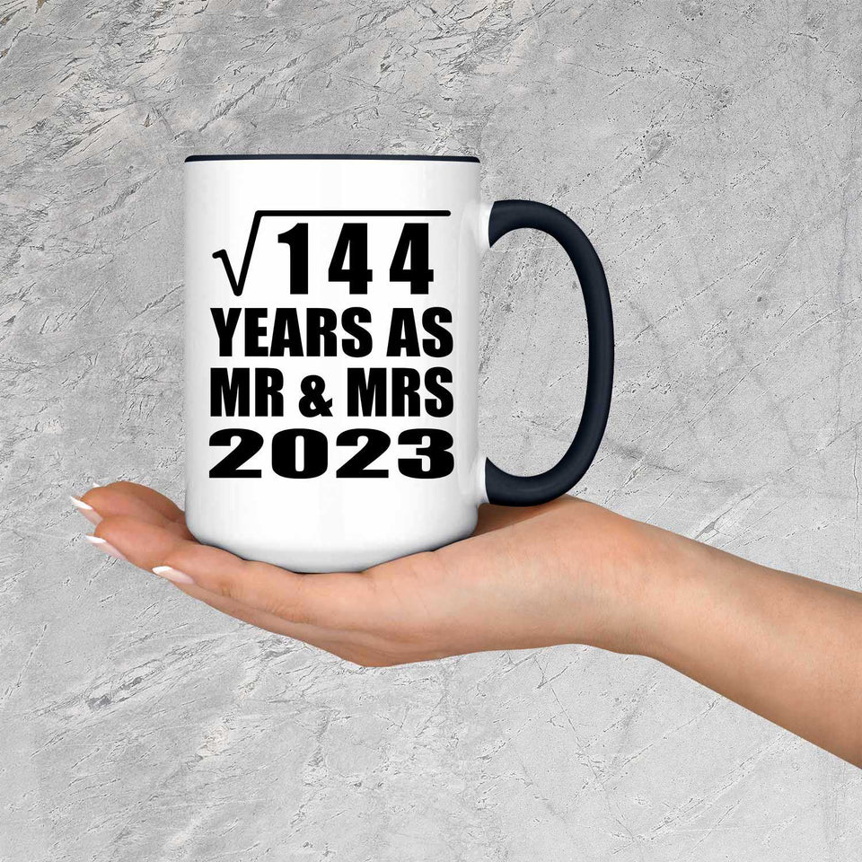 12th Anniversary Square Root of 144 Years As Mr & Mrs 2023 - 15oz Accent Mug Black