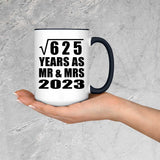 25th Anniversary Square Root of 625 Years As Mr & Mrs 2023 - 15oz Accent Mug Black