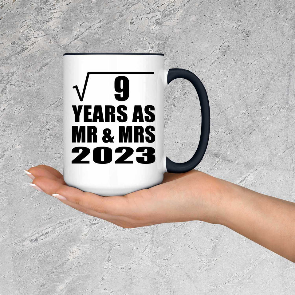 3rd Anniversary Square Root of 9 Years As Mr & Mrs 2023 - 15oz Accent Mug Black