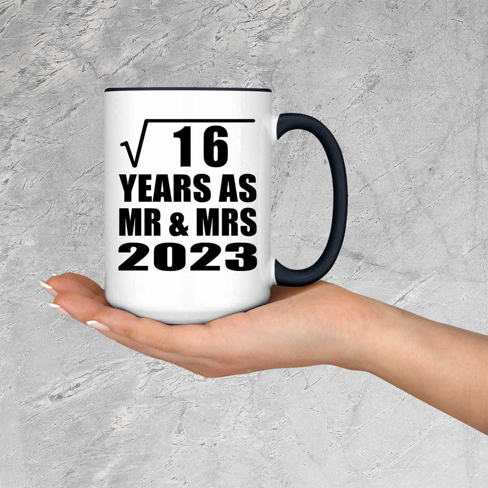 4th Anniversary Square Root of 16 Years As Mr & Mrs 2023 - 15oz Accent Mug Black