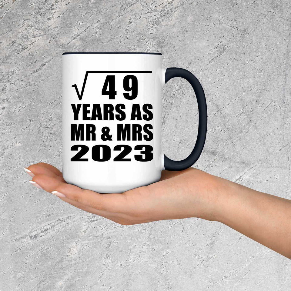 7th Anniversary Square Root of 49 Years As Mr & Mrs 2023 - 15oz Accent Mug Black