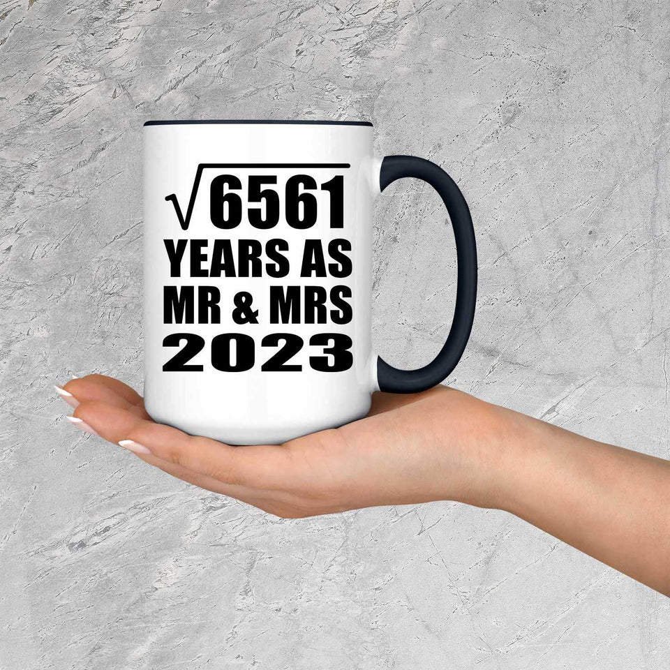 81st Anniversary Square Root of 6561 Years As Mr & Mrs 2023 - 15oz Accent Mug Black