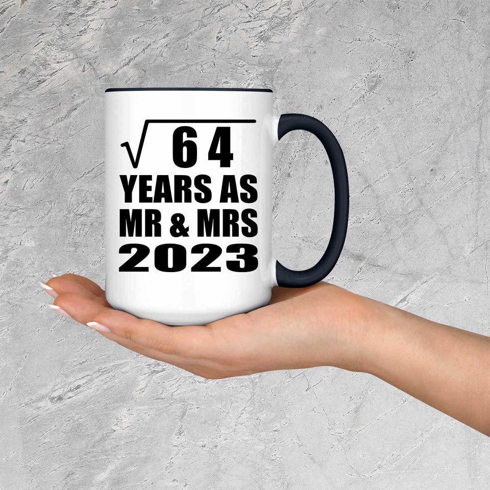 8th Anniversary Square Root of 64 Years As Mr & Mrs 2023 - 15oz Accent Mug Black