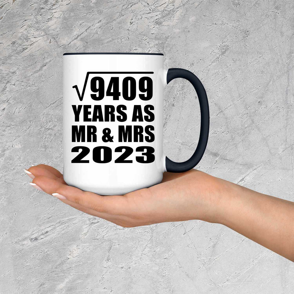 97th Anniversary Square Root of 9409 Years As Mr & Mrs 2023 - 15oz Accent Mug Black
