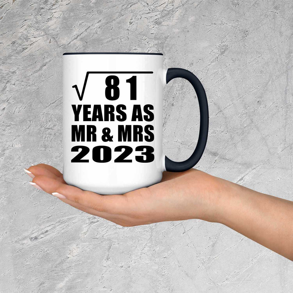 9th Anniversary Square Root of 81 Years As Mr & Mrs 2023 - 15oz Accent Mug Black