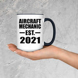 Aircraft Mechanic Established EST. 2021 - 15oz Accent Mug Black