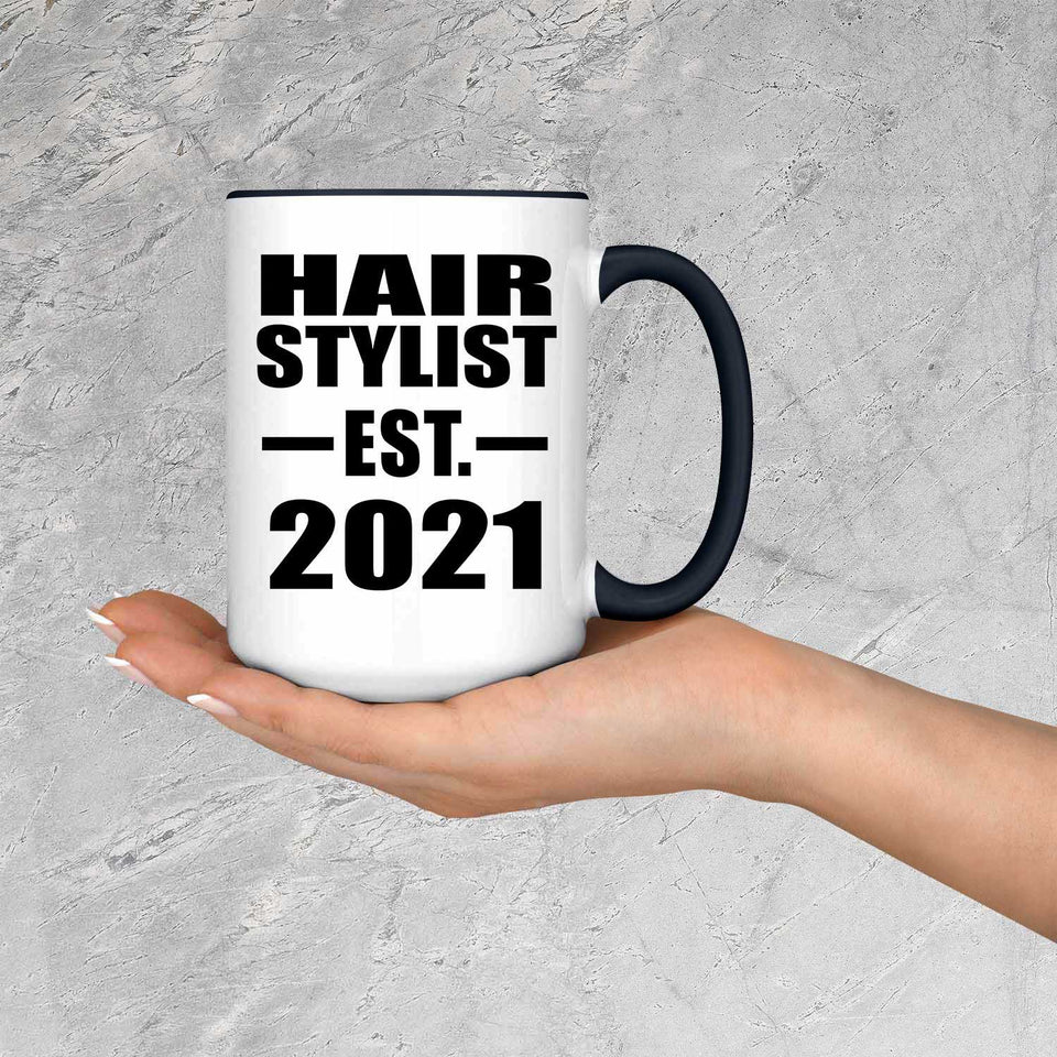 Hair Stylist Established EST. 2021 - 15oz Accent Mug Black