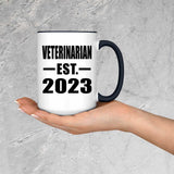 Veterinarian Established EST. 2023 - 15oz Accent Mug Black