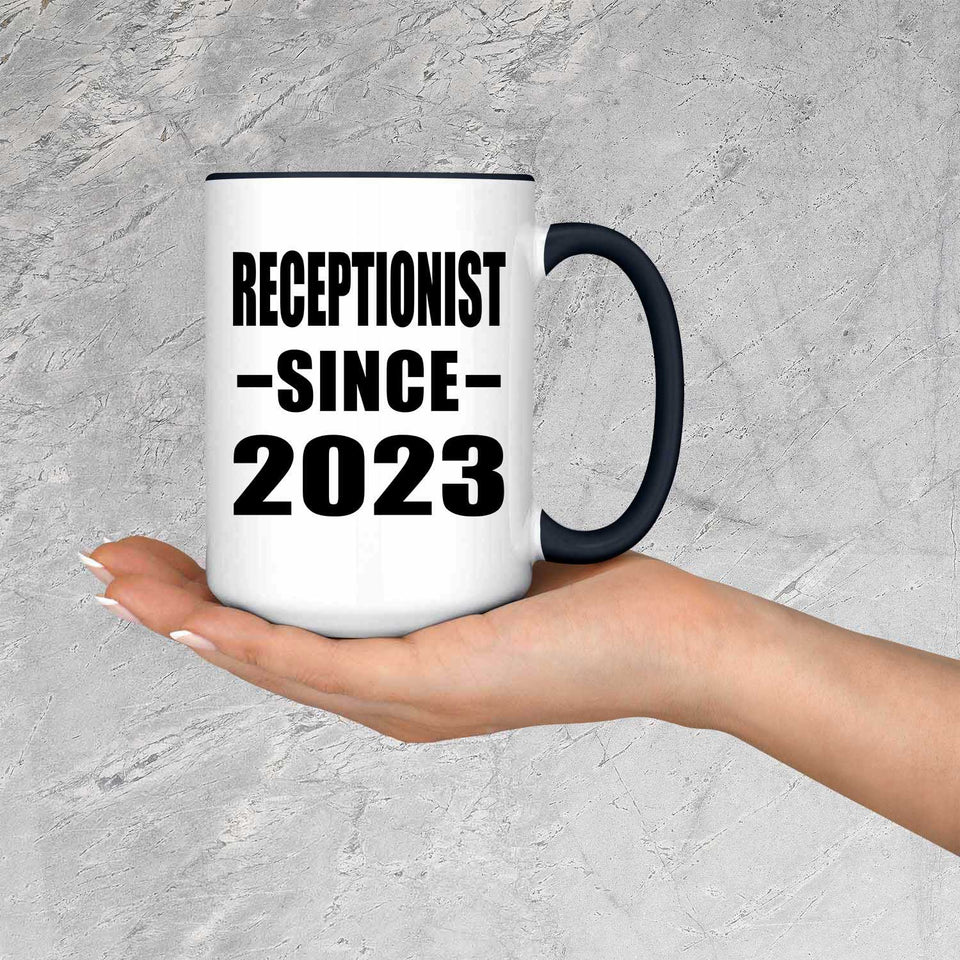 Receptionist Since 2023 - 15oz Accent Mug Black
