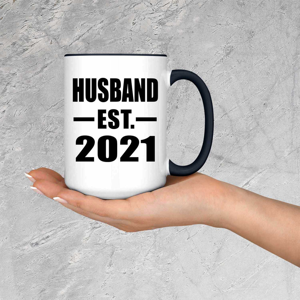 Husband Established EST. 2021 - 15oz Accent Mug Black